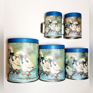 Interpur Winter Geese 3 Piece Nesting Tin Cannisters With Matching Salt & Pepper